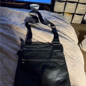 Margot Black Leather Messenger Bag